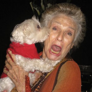 Cloris Leachman giggles with surprise when Lucky couldn't contain being starstruck and gave her a smooch
