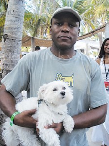 Sports icon Barry Sanders was in shock and speechless after running around with Lucky at the Super Bowl Barbeque