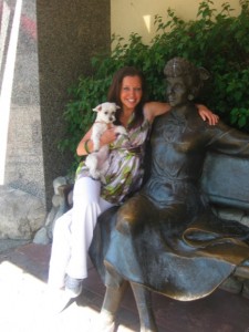 Animal Fair's Wendy and Lucky Diamond share a few sunny and funny laughs with a statue of Lucille Ball in Palm Springs