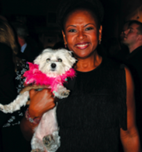 Robin Quivers held the quivering Lucky at the DogCatemy Awards